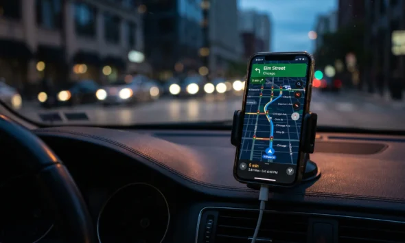 Waze traffic lights on smartphone navigation map