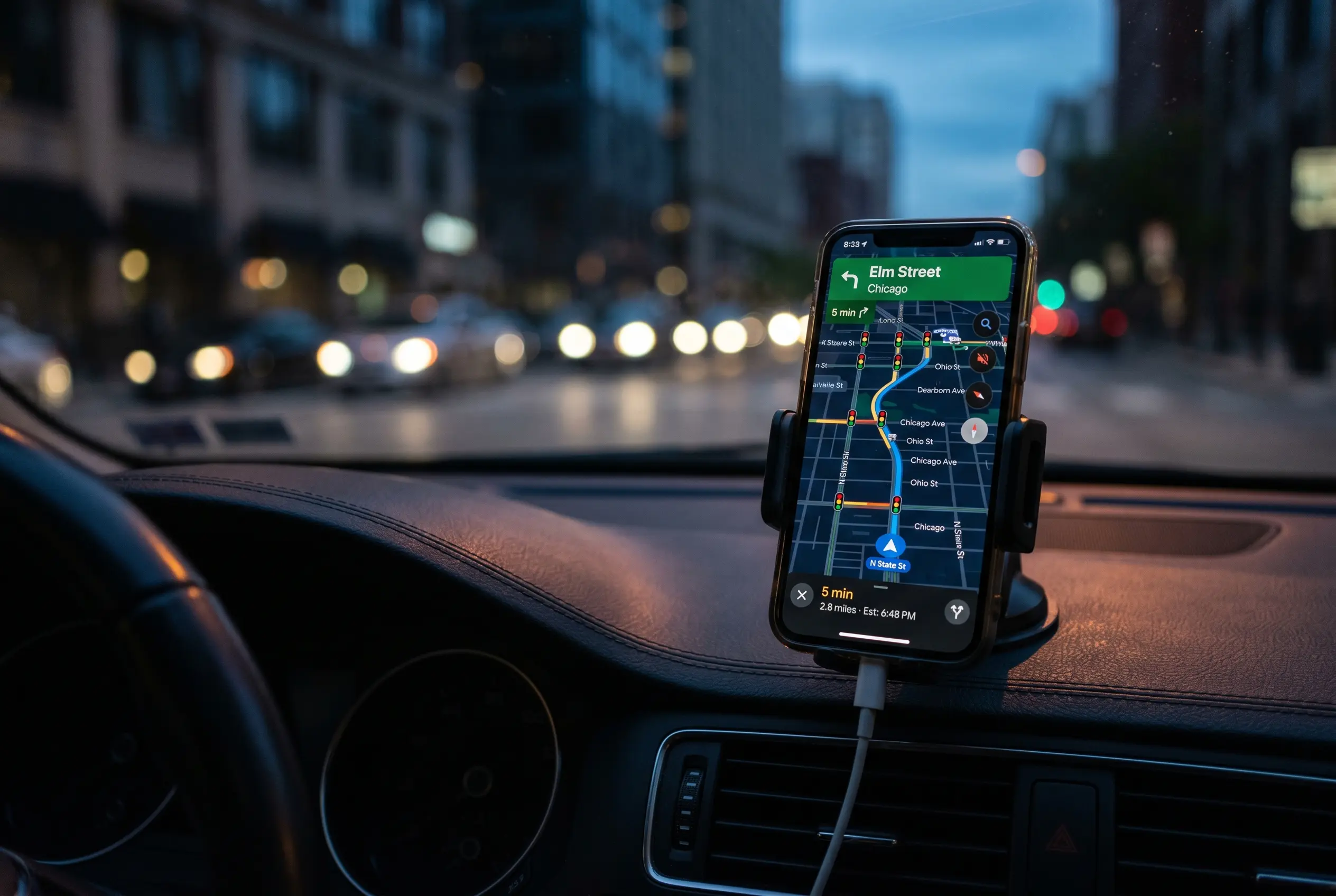 Waze traffic lights on smartphone navigation map