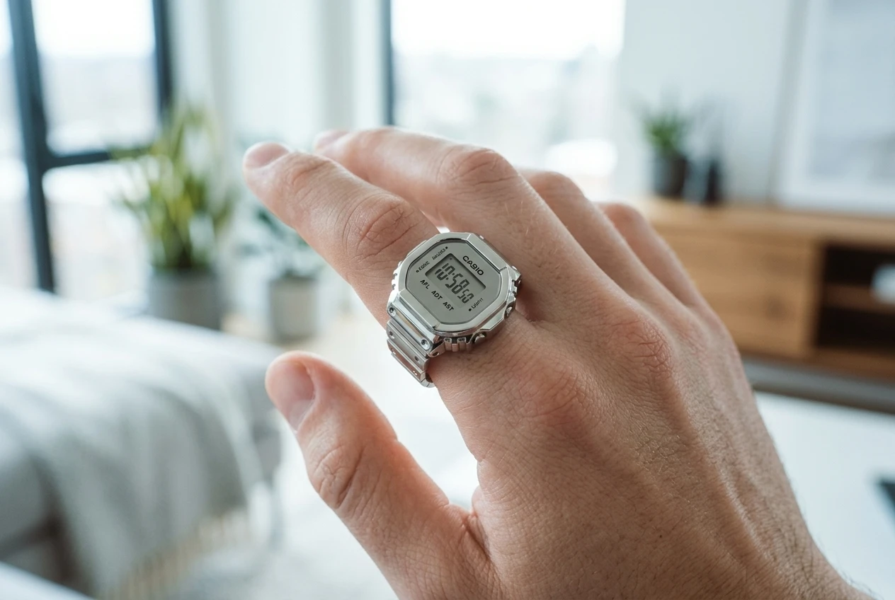 Casio CRW-H001M-8 smart ring watch with LCD face