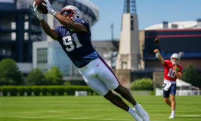 Kayshon Boutte deep touchdown catch Patriots training camp 2026