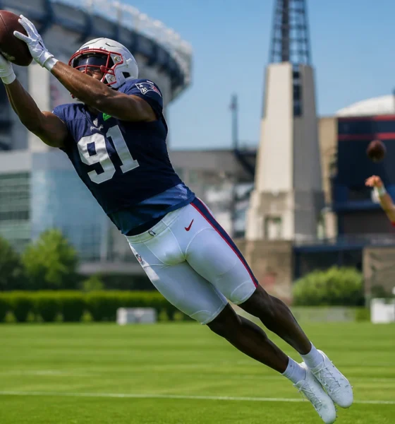 Kayshon Boutte deep touchdown catch Patriots training camp 2026