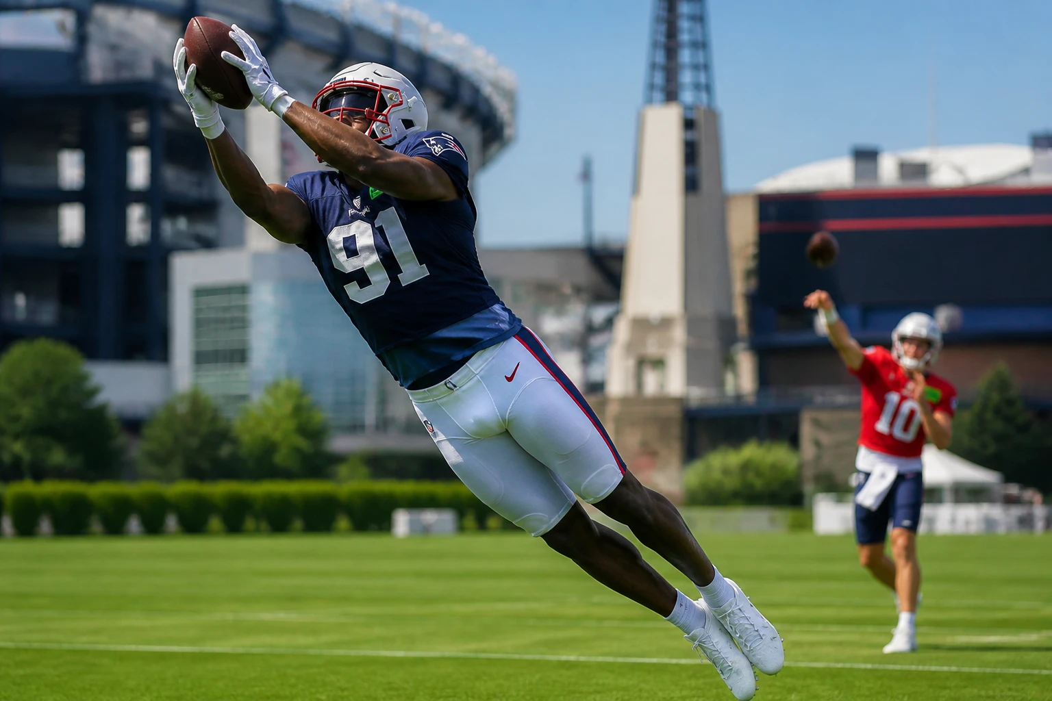 Kayshon Boutte deep touchdown catch Patriots training camp 2026