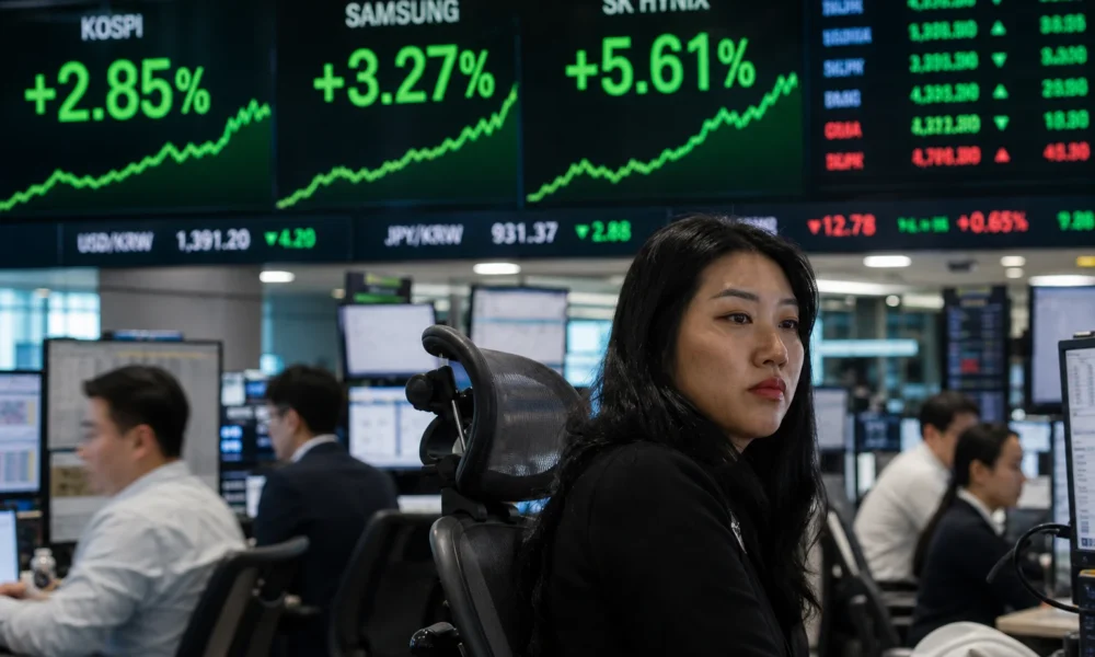 Kospi index surge Samsung SK Hynix chip stocks Friday rebound