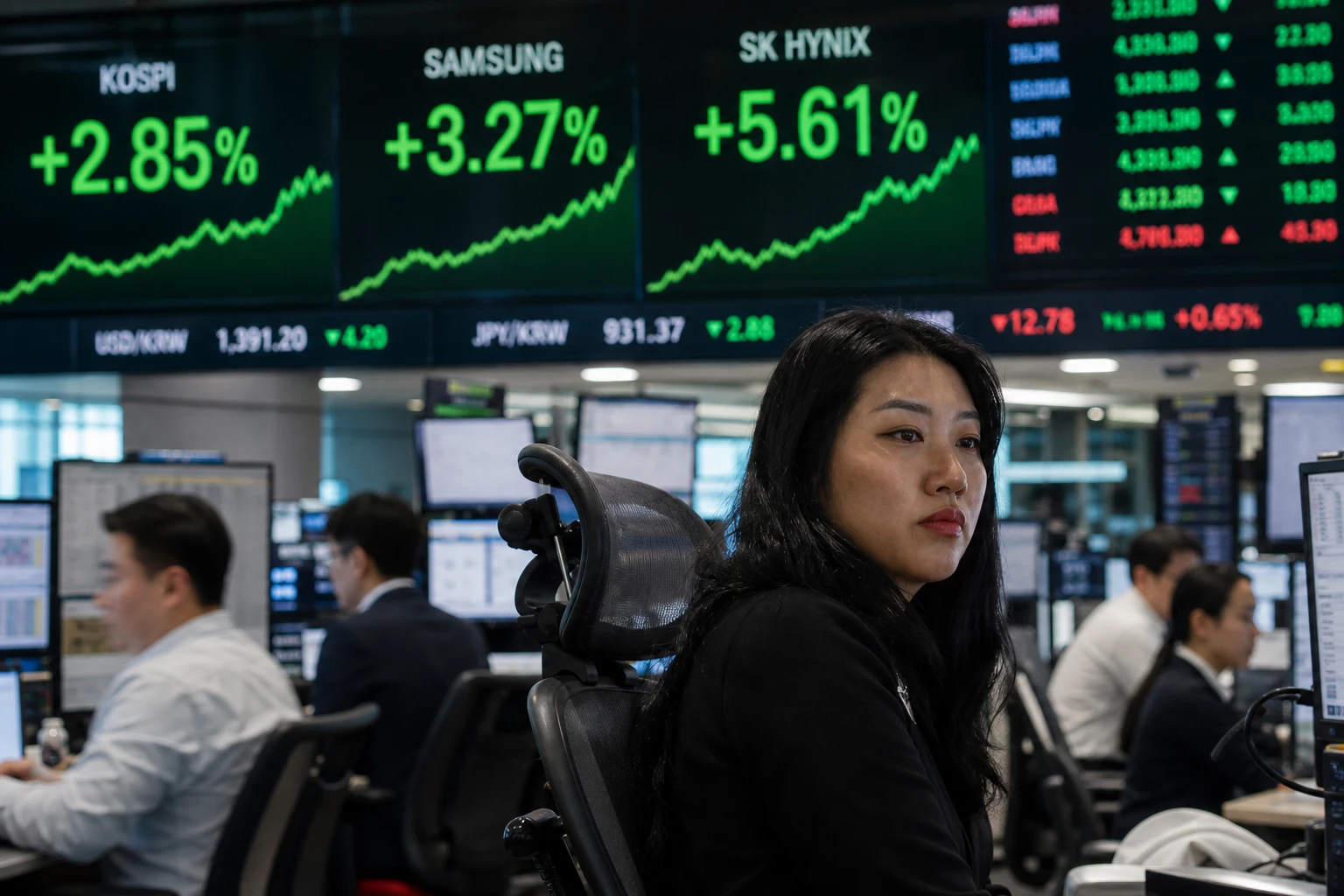Kospi index surge Samsung SK Hynix chip stocks Friday rebound