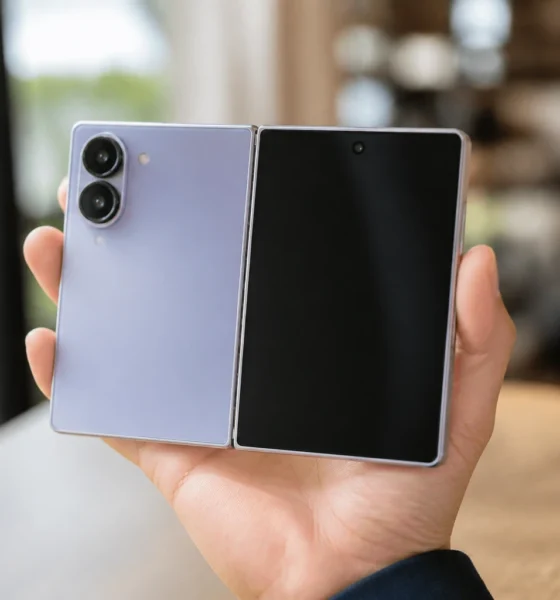 Samsung Galaxy Z Fold 8 passport size foldable lavender open