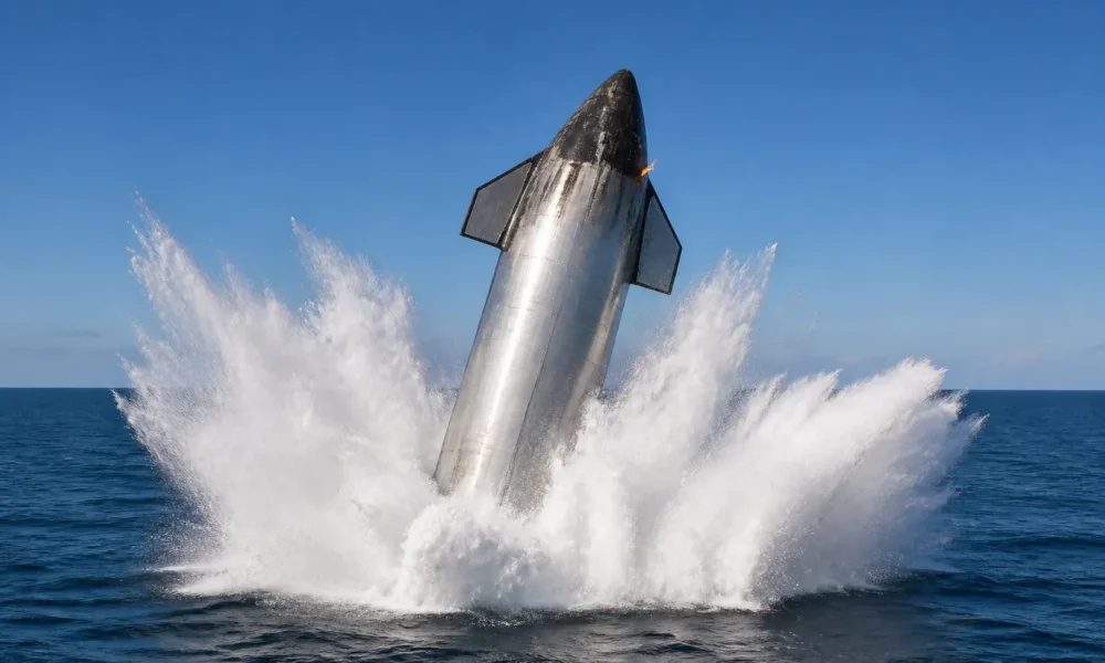 SpaceX Starship Flight 13 test launch splashdown Super Heavy engine failure