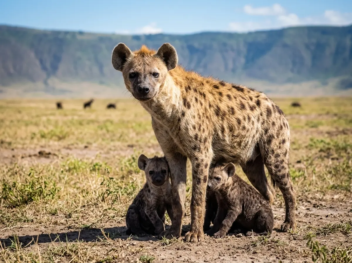 spotted hyena alpha female with cubs Ngorongoro clan dominance