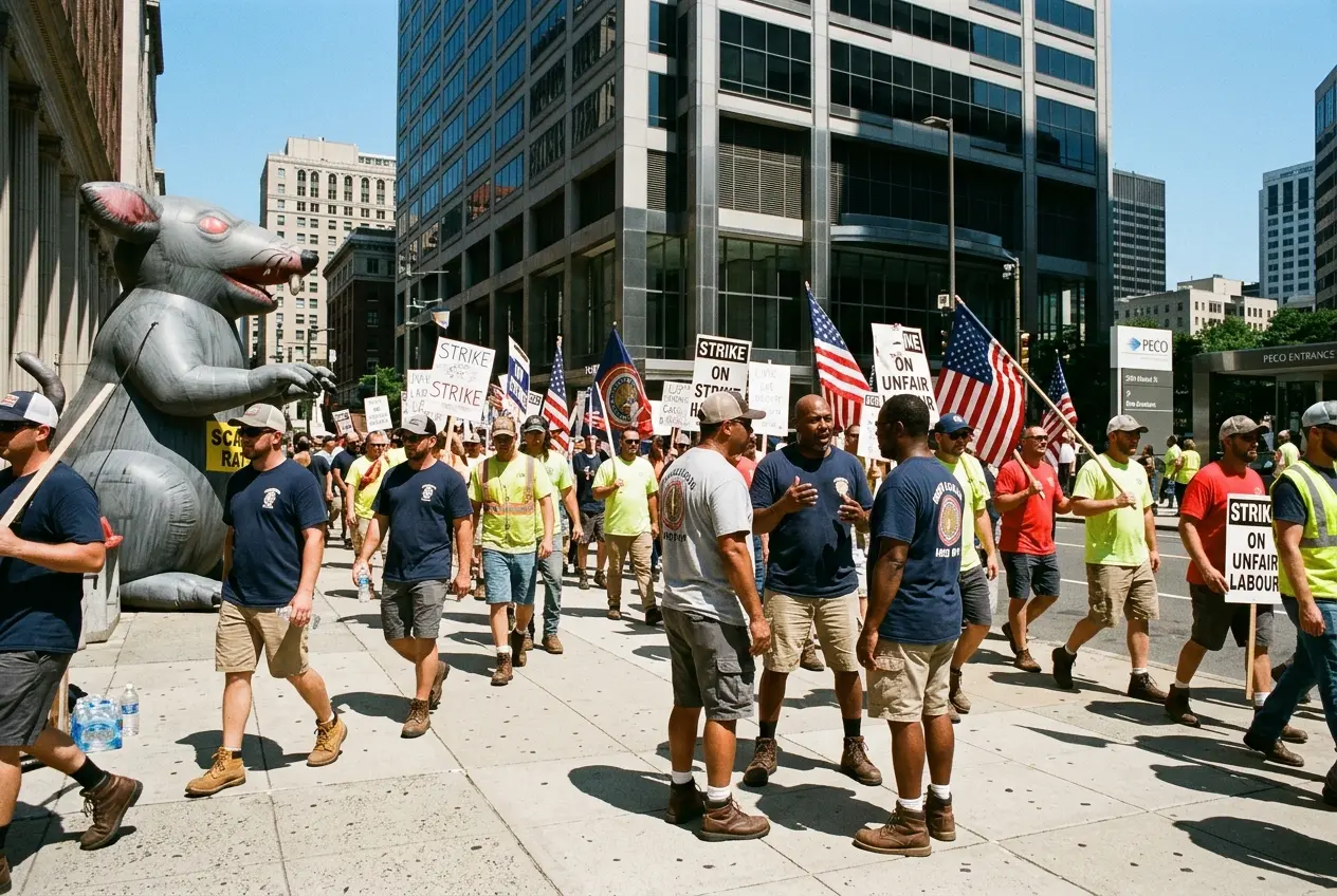 Striking PECO IBEW Local 614 workers on picket line