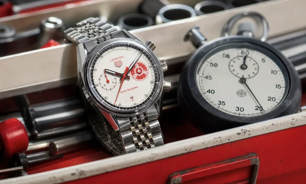 TAG Heuer Carrera Chronograph Team Ikuzawa Glassbox white dial red accents