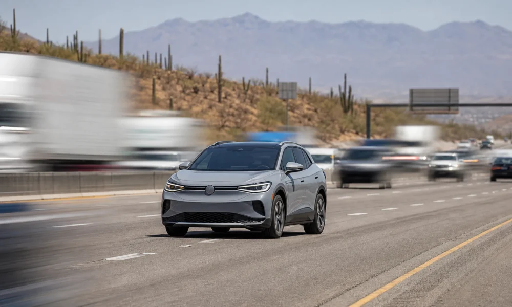 Volkswagen EV stalled freeway lane Loop 202 Gilbert Arizona crash