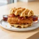 Chick-fil-A chicken and waffles sandwich with bacon syrup