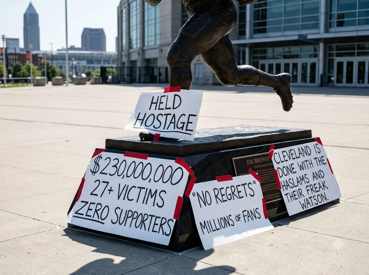 Deshaun Watson Jim Brown statue protest signs Browns starter