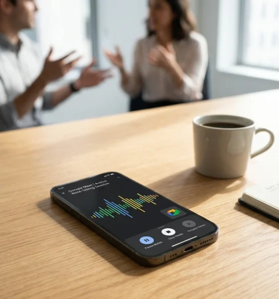 Google Meet Take Notes in-person phone on conference table