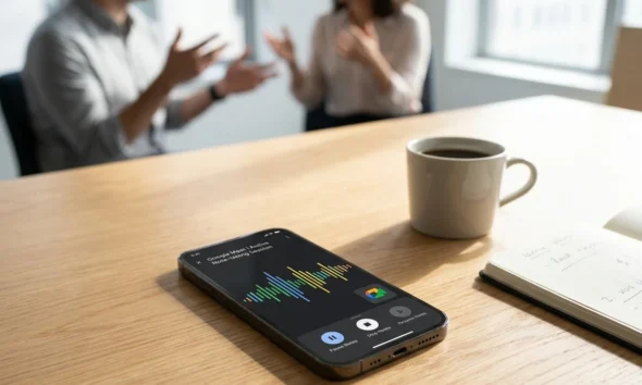 Google Meet Take Notes in-person phone on conference table