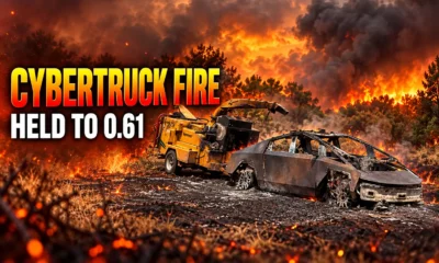 Tesla Cybertruck woodchipper grass fire near Redvale