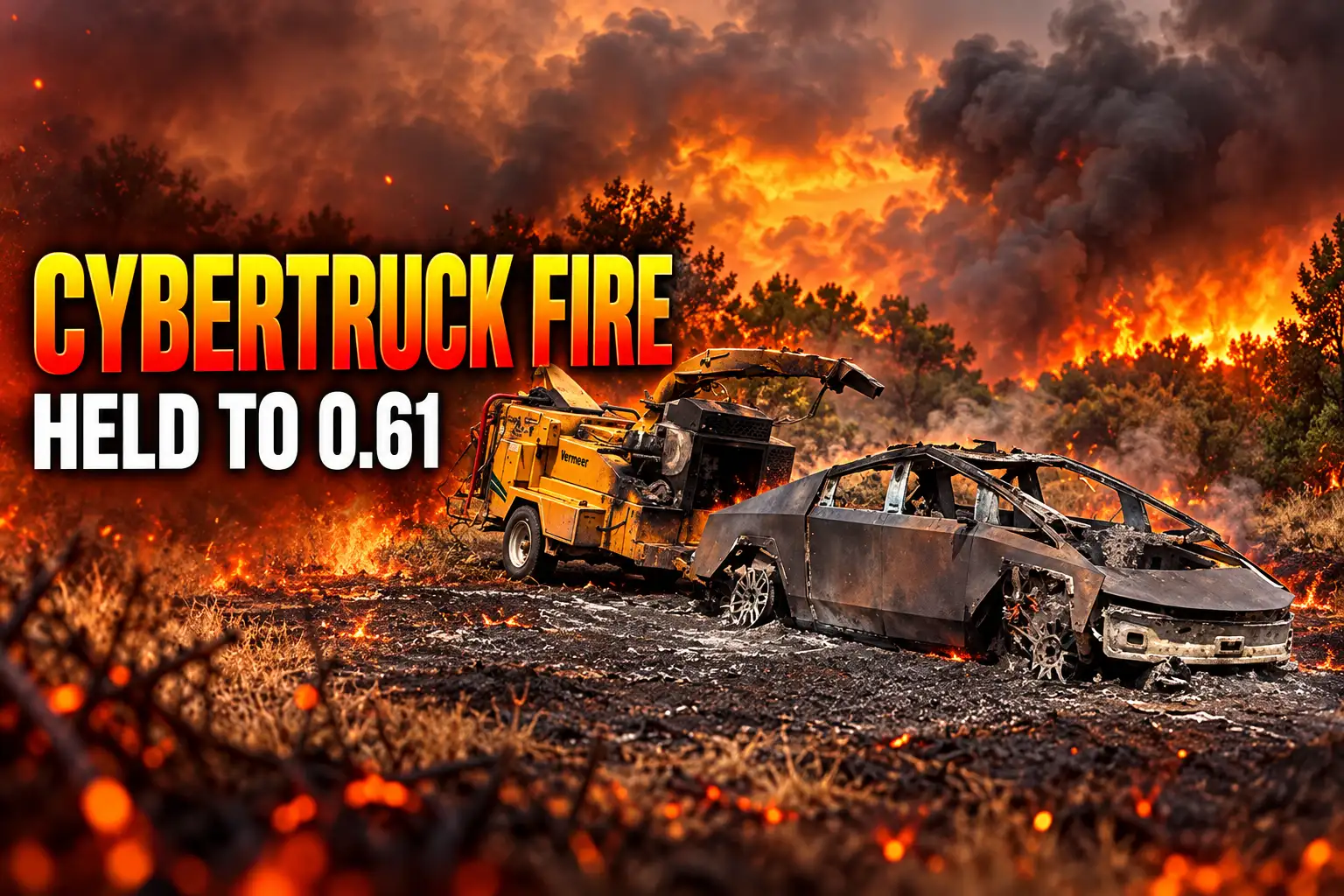 Tesla Cybertruck woodchipper grass fire near Redvale