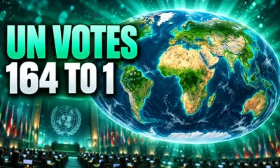 UN votes 164 to 1 Equal Earth maps