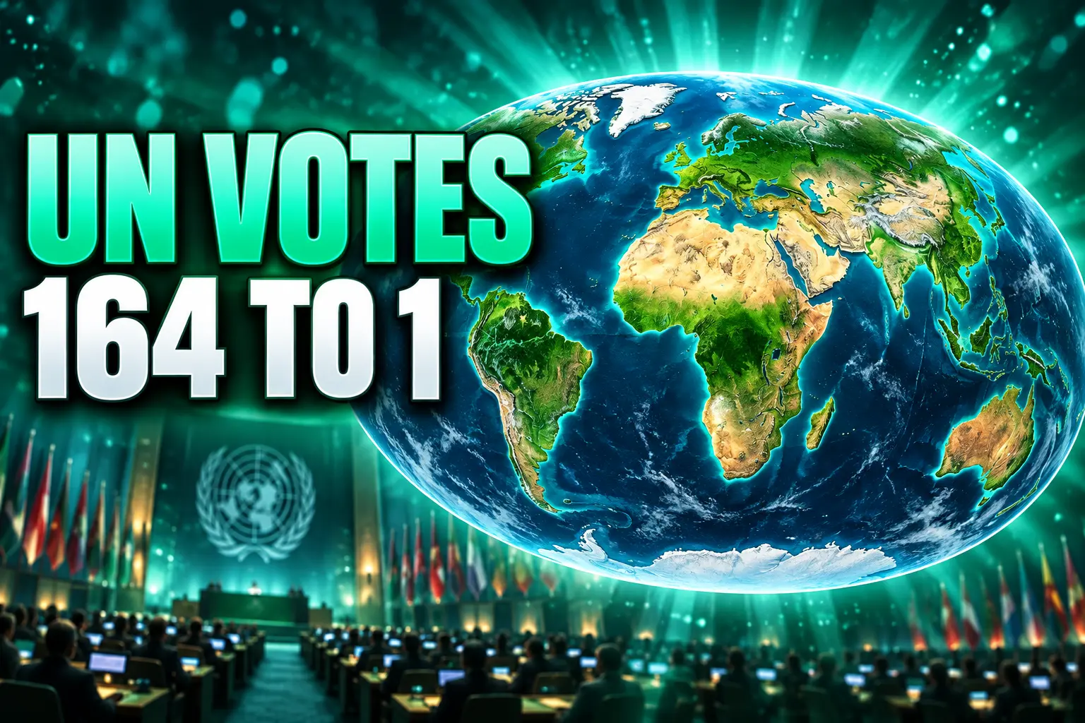UN votes 164 to 1 Equal Earth maps