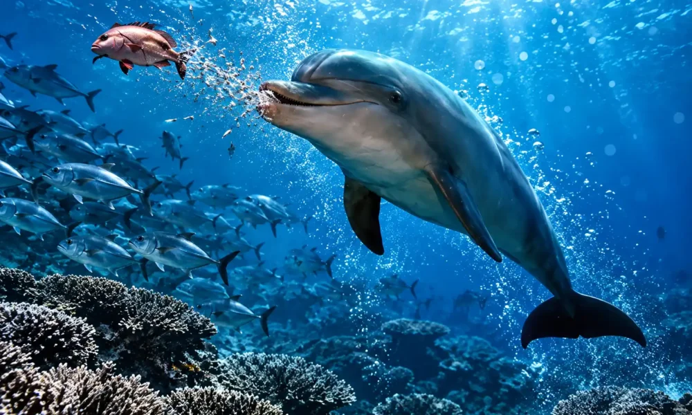 Bubbles dolphin steals trevally meals Lady Elliot