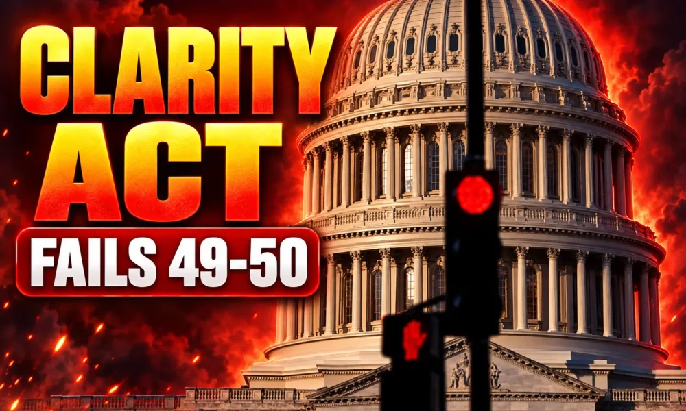Clarity Act Senate 49-50 vote Bitcoin Ethereum XRP drop