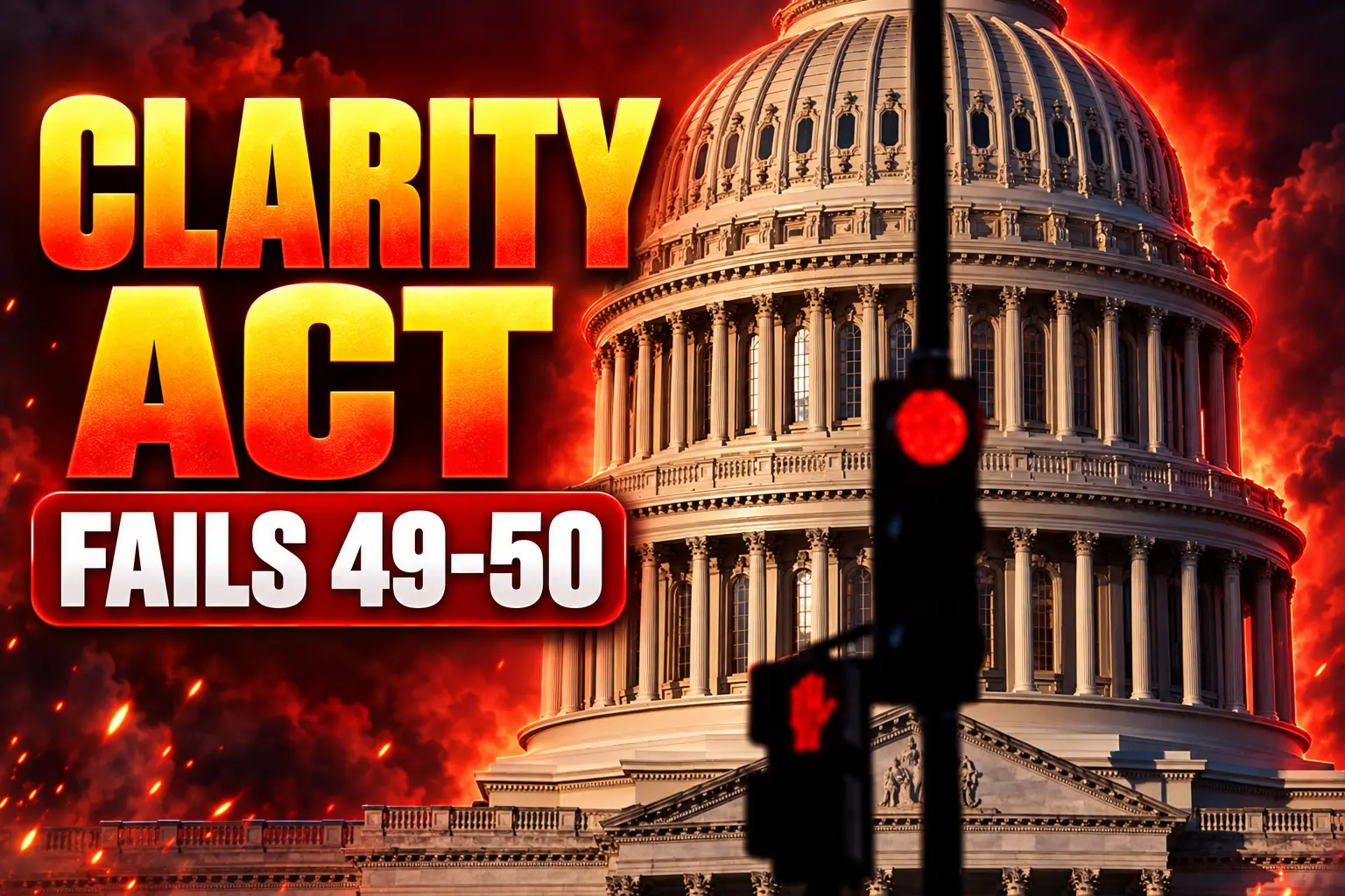 Clarity Act Senate 49-50 vote Bitcoin Ethereum XRP drop