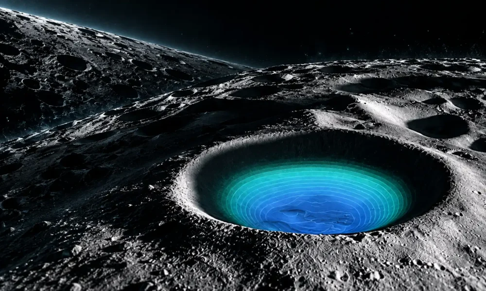 Moon city drains polar ice in a century