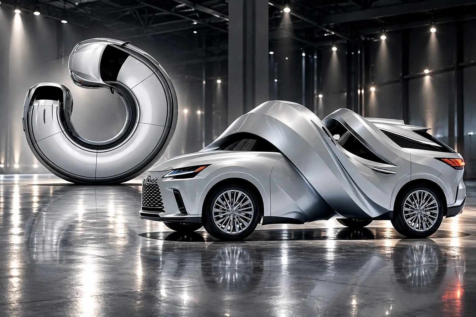 MSCHF twists Lexus RZ into circle sculpture