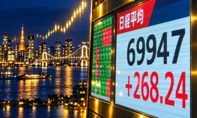 Nikkei 225 tags 70000 closes 69947